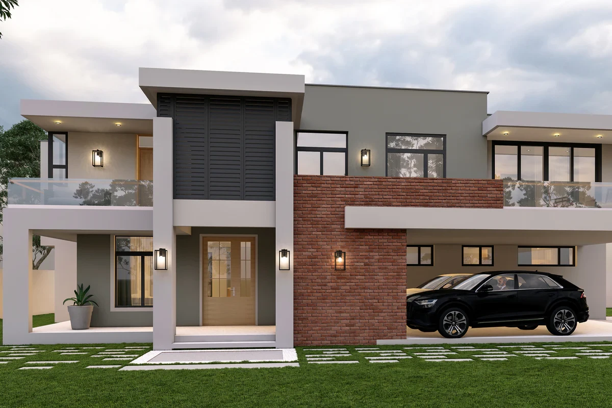 Contemporary home with brick detail