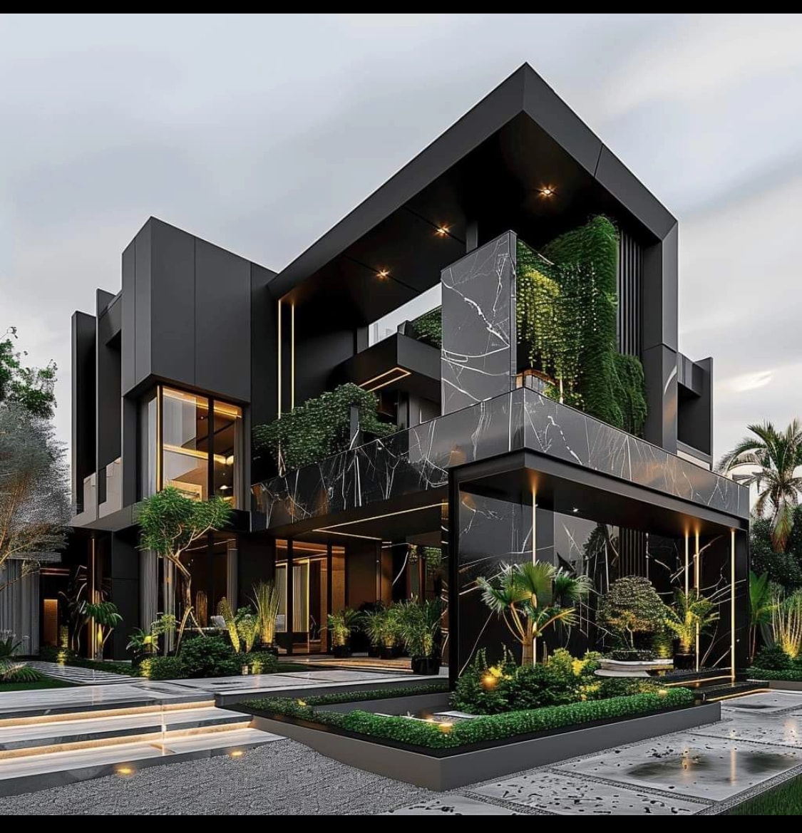 Modern luxury residential development with green landscaping